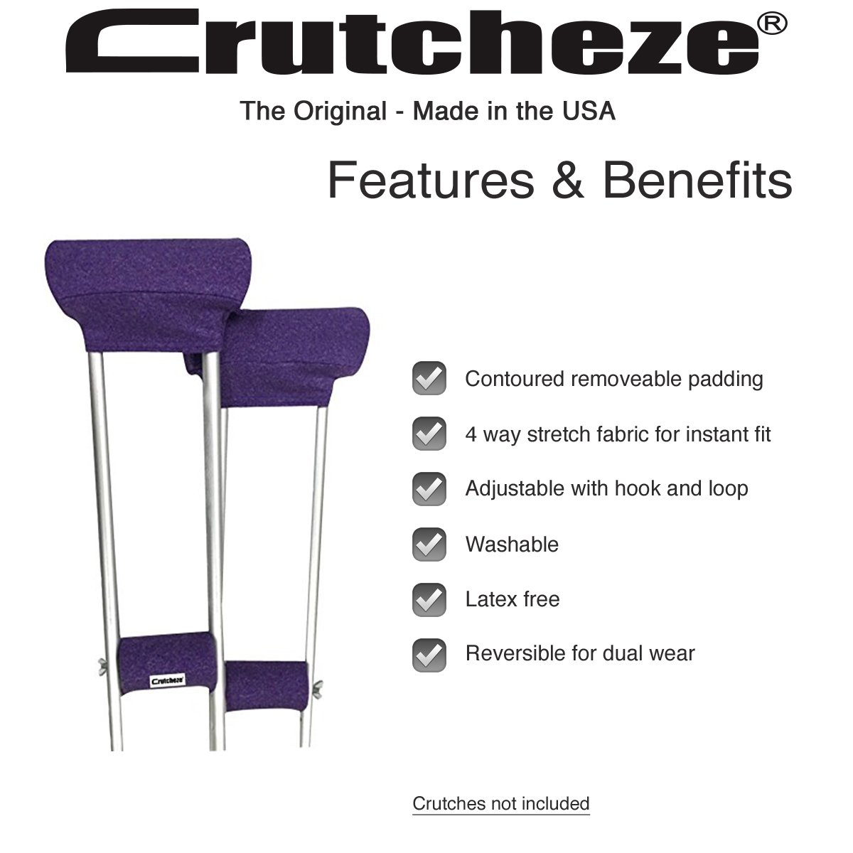 Crutcheze Purple Heather Crutch Pad Set Underarm Hand Grip Covers