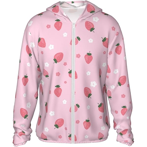 Cute Strawberry Pink White Flower Sun Protection Zip Up