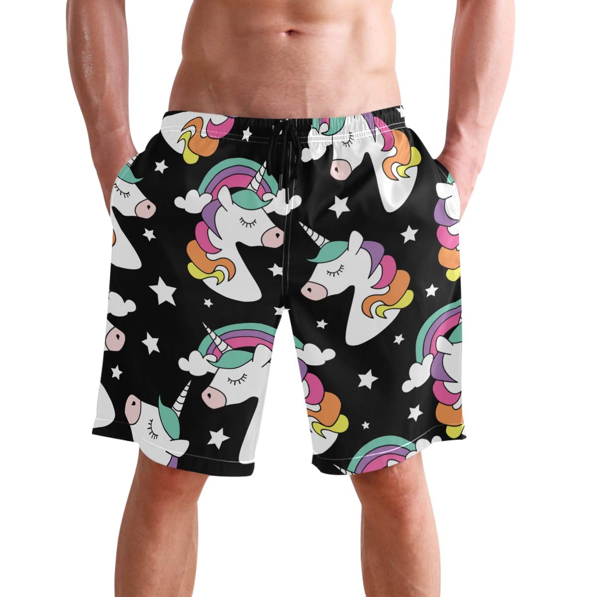 Mens Wolf Galaxy Beach Shorts Summer Swim Trunks Sports Running