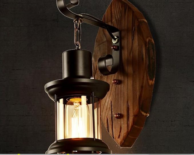 Ao Laite -wall lamp Antike LOFT Massivholz-Glaslaternen ...