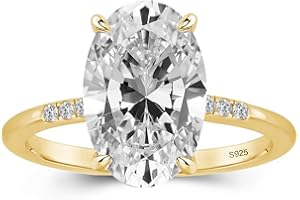 Effinny 3.5ct Solitaire Oval/Radiant Cut Engagement Ring,14K Gold Plated 925 Sterling Silver Cubic Zirconia Promise Ring