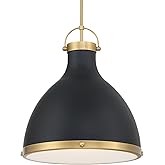 Minka Lavery 3932-876 Lynk 17" Wide Pendant with Etched Opal Glass Shade - Dark Matte Black and Legacy Brass