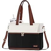 LOVEVOOK Teacher Tote Bag for Women, 15.6 Inch Laptop Bag with Inside Large Cup Pocket, Large Capacity&Multi-Pockets Nurse Work Bag, Professional Briefcase Business Purse Handbag Gifts, Black Brown
