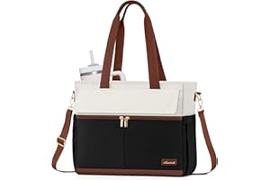 LOVEVOOK Laptop Bag for Women 15.6 Inch Canvas Laptop Large Capacity Work Bags Mutiple Pockets Teacher Bag Water Resistant Computer Bags for Business Travel Nurse, Black Brown