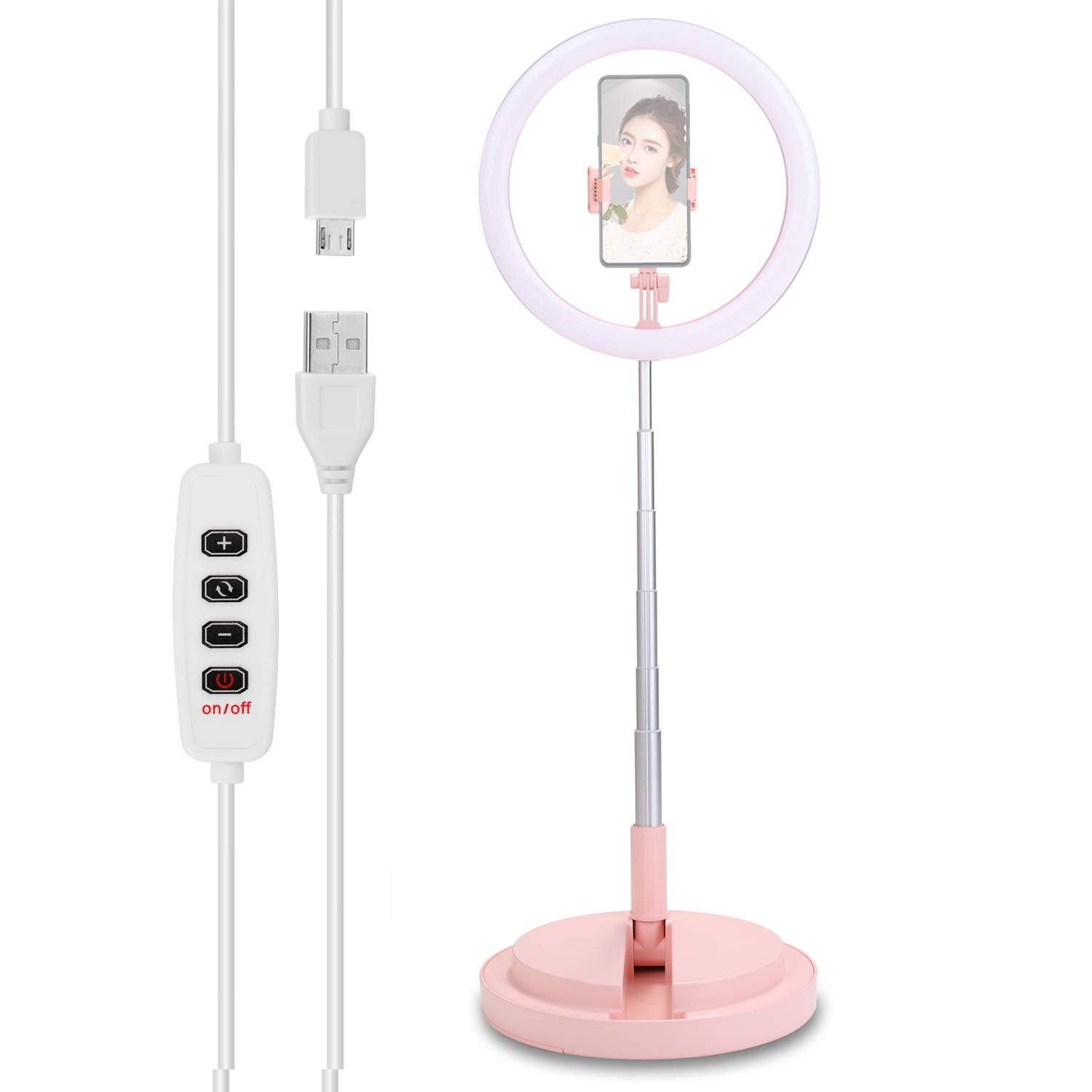 Ring Light for Laptop, Docooler 11inch Folding Ring Light with Phone Holder, 165cm Tall Standing Ring Light for TikTok Youtube Vlog Video Photo Makeup (pink)