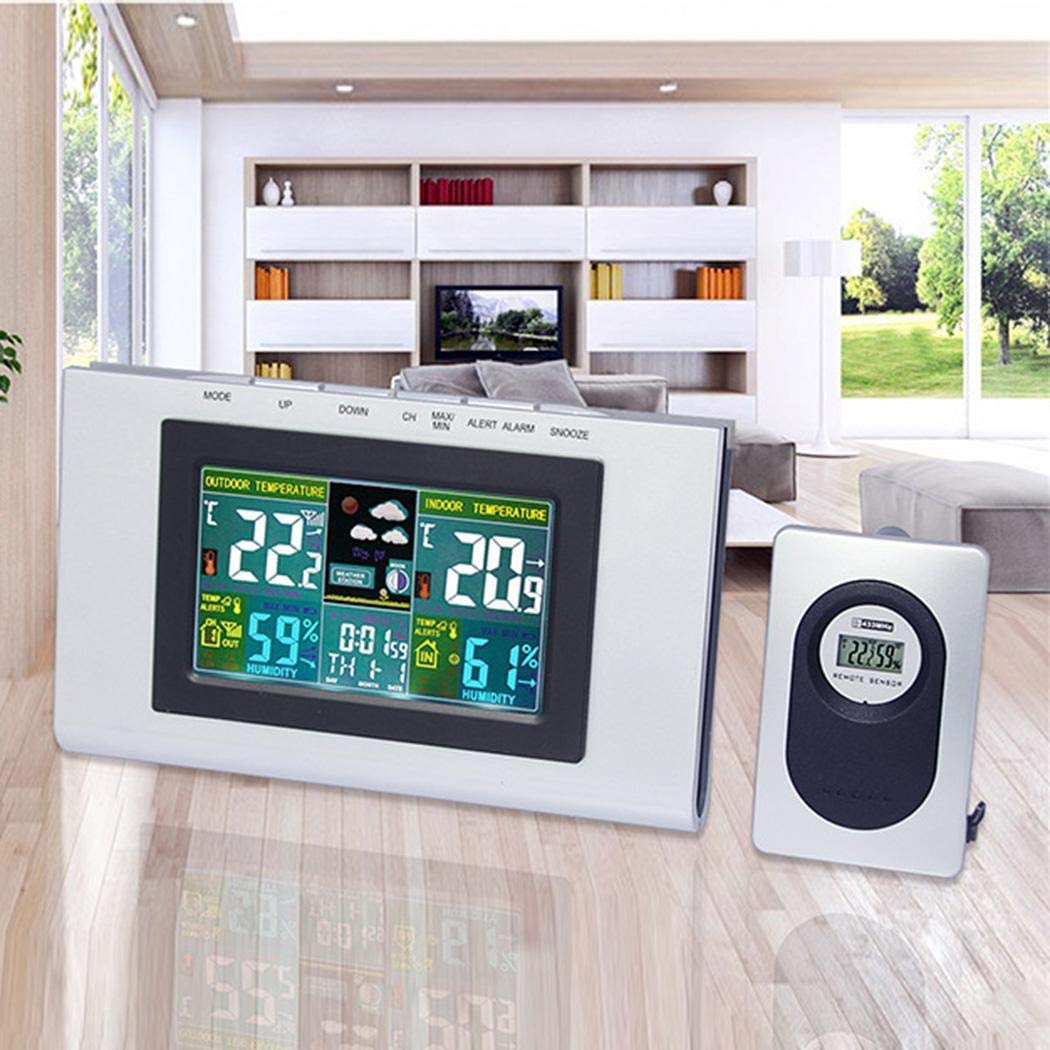 GuGio Wireless Weather Forecast Station, Digital Indoor Outdoor Thermometer,Color Display,Humidity Monitor,Alarm Clock