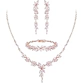 EVER FAITH Teardrop Cubic Zirconia Bridal Jewelry Sets for Bride, Sparkly CZ Elegant Pendant Necklace Dangle Earrings Bracelet Set for Women