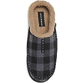 Lucky Brand Boys Buffalo Plaid Memory Foam Clog Slippers, Non Slip Rubber Sole House Shoes, Kids Cozy Fluffy Bedroom Clogs