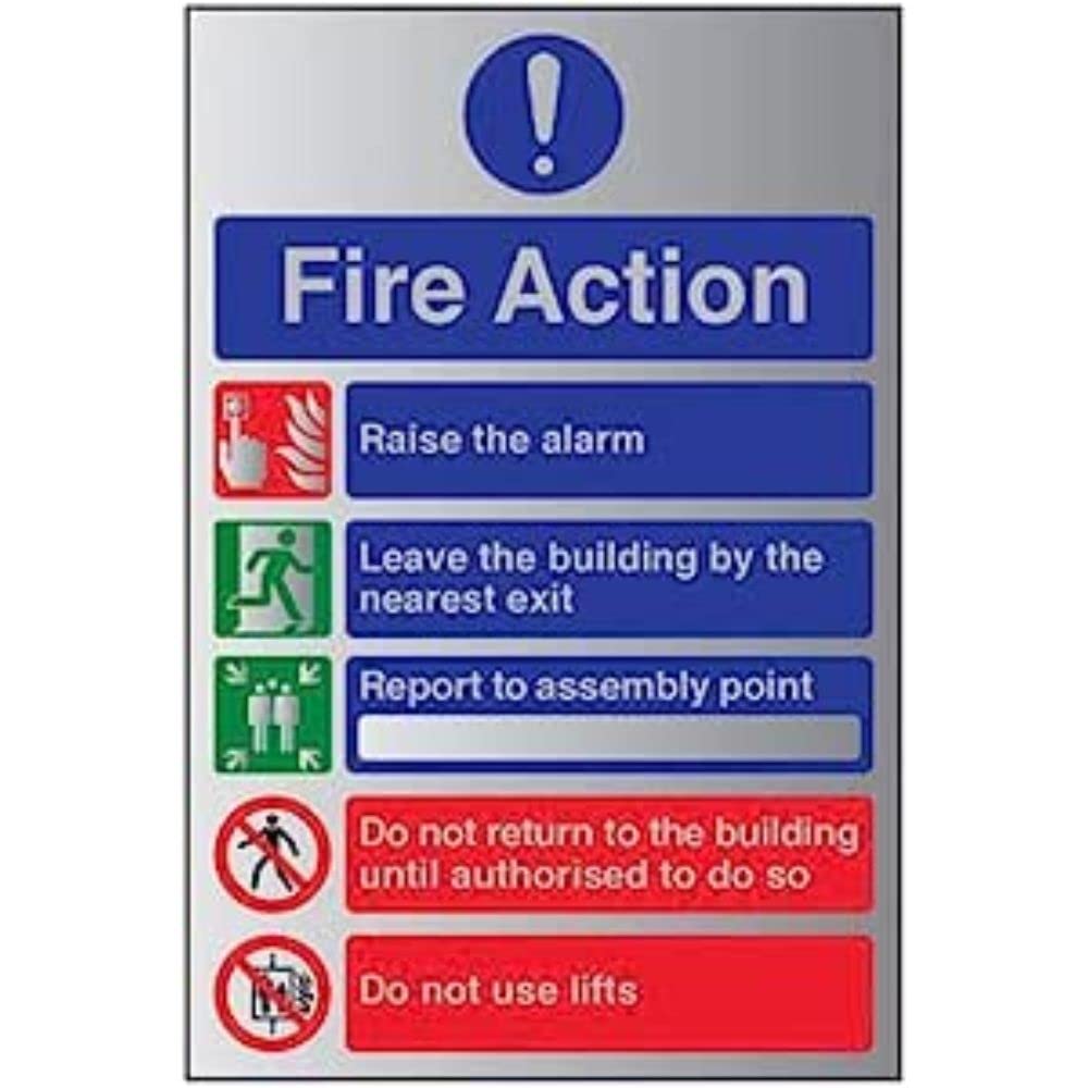 V Safety General Fire Action 5 Message Sign - 150mm x 200mm - 1.6mm Alu Rigid Plastic