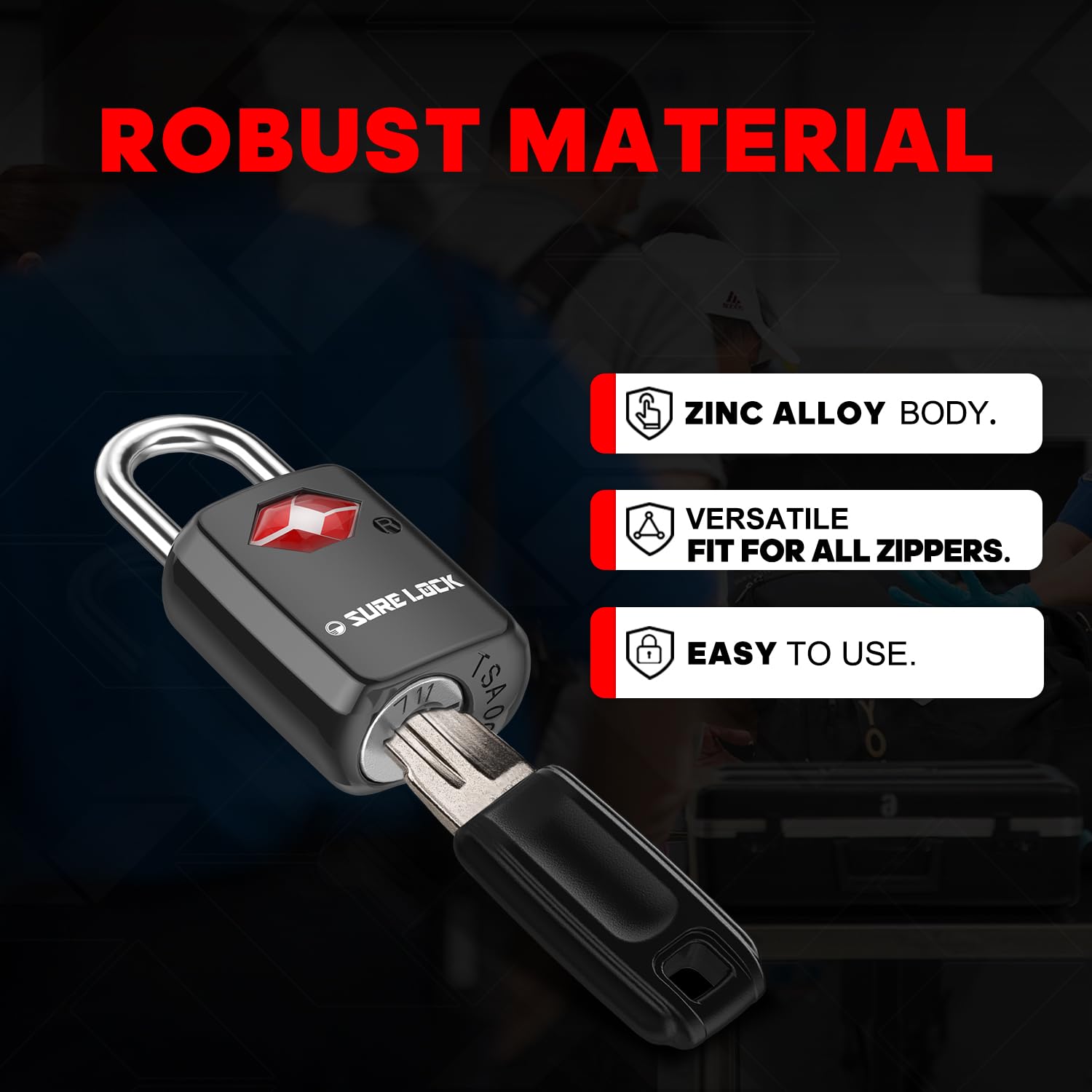 SURE LOCK TSA Approved Luggage Locks Mini Size Lock with Keys for Travel, Zinc Alloy Body with Steel Shackle, Key Alike, Key Alike in The Same Package