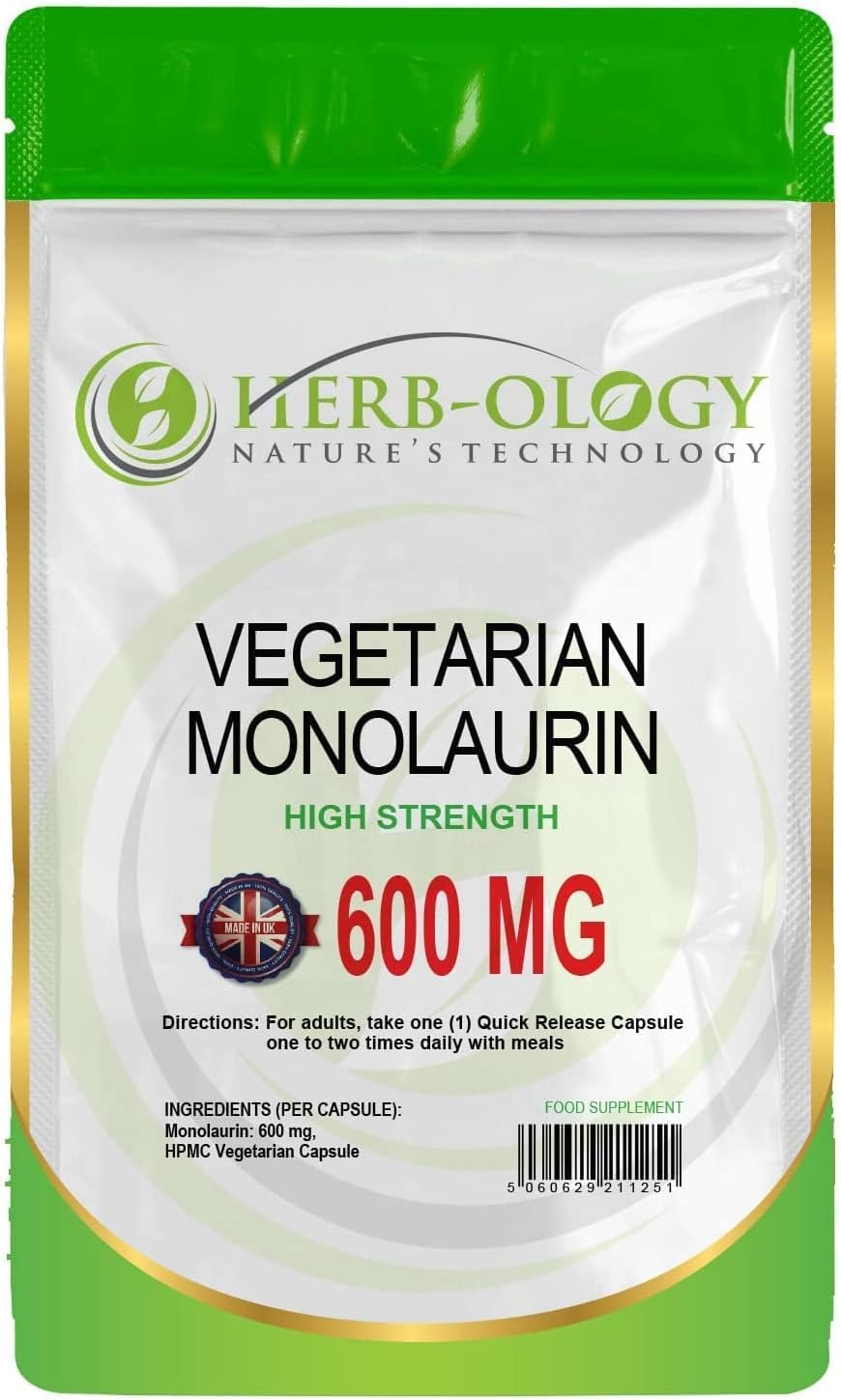 HB Monolaurin | 120 High Strength Monolaurin Capsules - 600mg-Monolaurin per Serving | No Artificial Ingredients or Fillers | Non-GMO, Gluten & Allergen Free | Manufactured in The UK