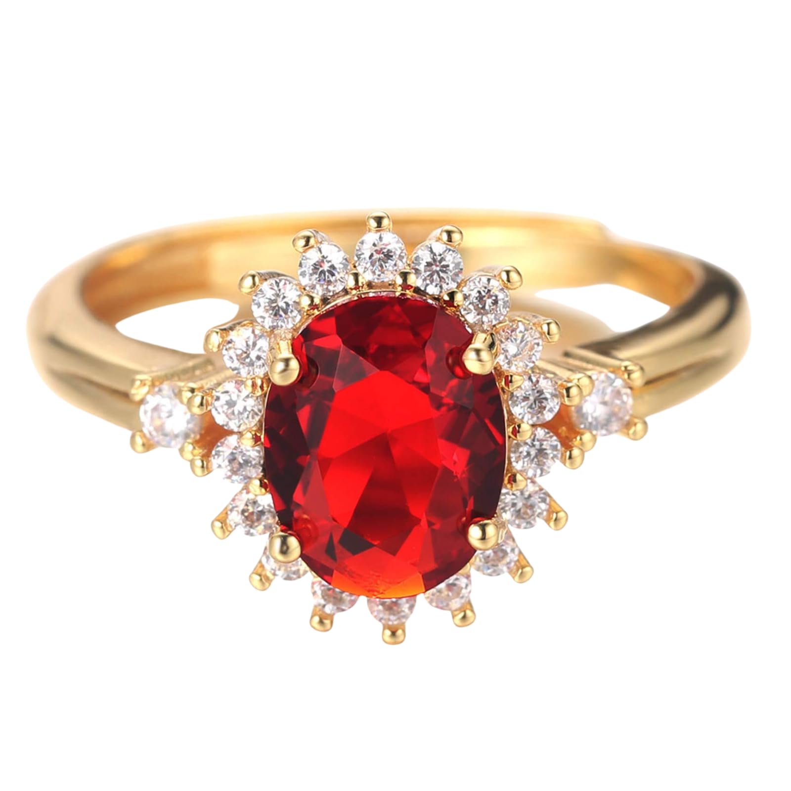 HALUKAKAH Gold Ring for Men Iced Out with Oval Shape Ruby,Men's 18k Real Gold Plated Cz Lab Diamond Set Ring Size Adjustable with Free Giftbox