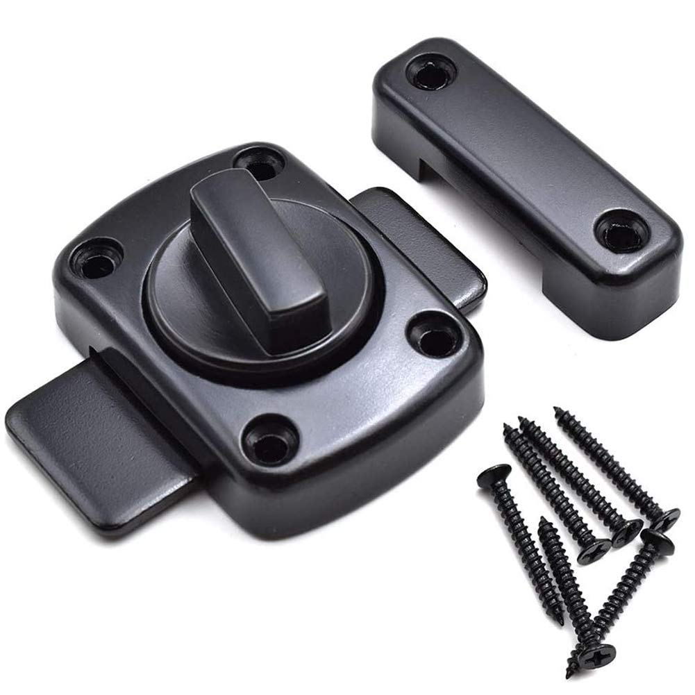 Door Safety Latch, Bathroom Latch Rotate Bolt Gate Latch Door Lock, Additional Fixed Anti-Theft Lock for Left and Right, Zinc Alloy Latch for Balcony Toilet Window Furniture Pet Gate - Black
