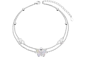 FLYOW Anklet for Women S925 Sterling Silver Adjustable Foot Beaded Heart Charm Ankle Bracelet Anklets Jewelry