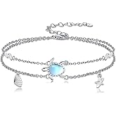 Midari 925 Sterling Silver Bracelets Anklets for Women Sea turtle/Sunflower/Sea Shell Starfish/Sun/Dolphin/Dragonfly/Wave Adjustable Summer Jewelry Gifts