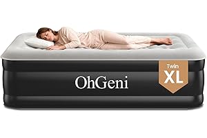 OhGeni Twin XL Air Mattress with Built in Pump for Guest, 18'' Colchon Inflables Blow Up Air Bed with Carrying Bag for Camping, Raised Elevated Double Airbed, Foldable & Portable Air Mattress, Black