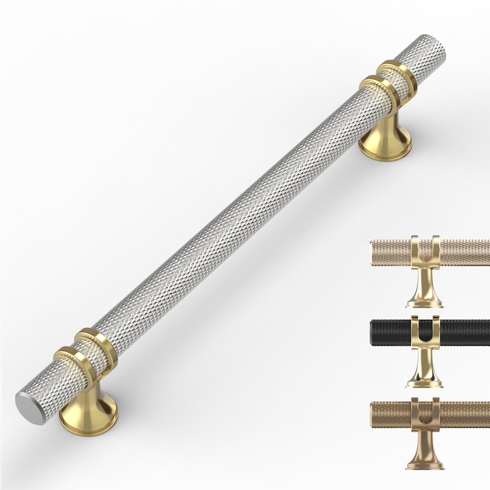 9BUILD 10 Pack Gold Brushed Satin Nickel Cabinet Pulls 160MM Hole Center Kitchen Cupboard Handles Knurled Cabinet Handles UK0049 — image 1