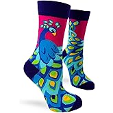 Fabdaz Women's Novelty Crew Socks with a Bright and Colorful Peacock Design