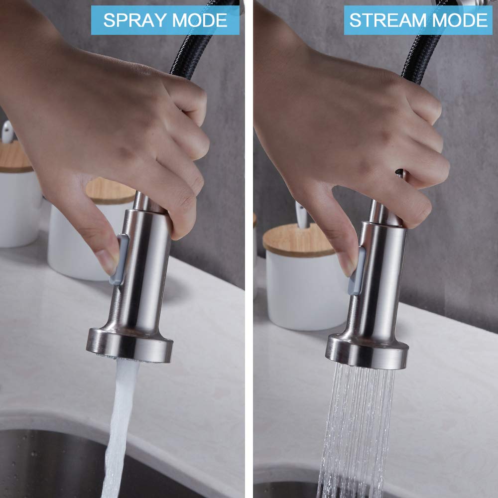 Gricol Kitchen Faucets with Pull Down Sprayer,Single Handle High Arc Solid Brass Spring Commericial Brushed Nickel Sink Faucets