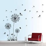 decalmile Dandelion Wall Decals Flying Flowers Butterflies Black Art Stickers view 1