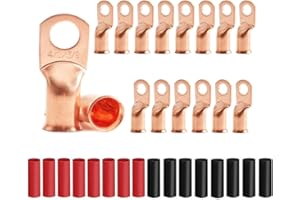 JOYPXF 16Pcs 4/0 AWG 3/8" Screw Copper Ring Terminals with 16Pcs Polyolefin Heat Shrink Tubing for Car Boat Marine