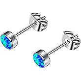 FACOKO Earrings for Women, Titanium Opal Stud, Non-Nickel Earring, Hypoallergenic Earrings 3mm 4mm 5mm 7mm Round Birthstone Earring Studs for Sensitive Ears