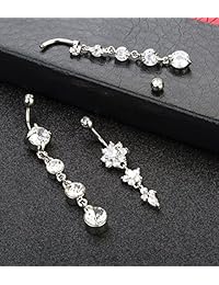 YOVORO - 3   6 piercings de ombligo de acero inoxidable 316L de 0.49 oz para mujer, piercing de ombligo con forma de flor