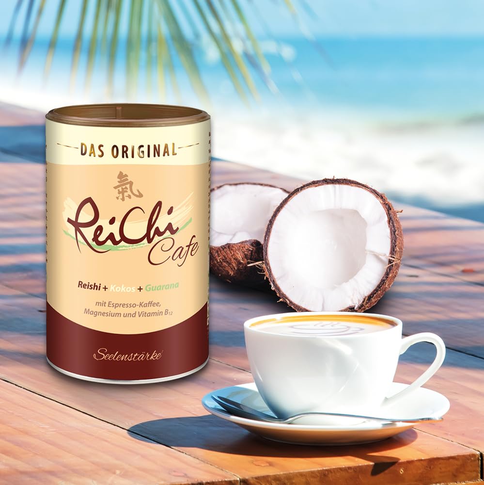 Veganer ReiChi Cafe von Dr. Jacob's I mit Reishi-Pilz I Guarana, Ginseng Extrakt I mit Magnesium, Vitamin B12, löslicher Kaffee I Vitalpilz Rei-Chi Kaffee 180 g Dose I 36 Tassen 5