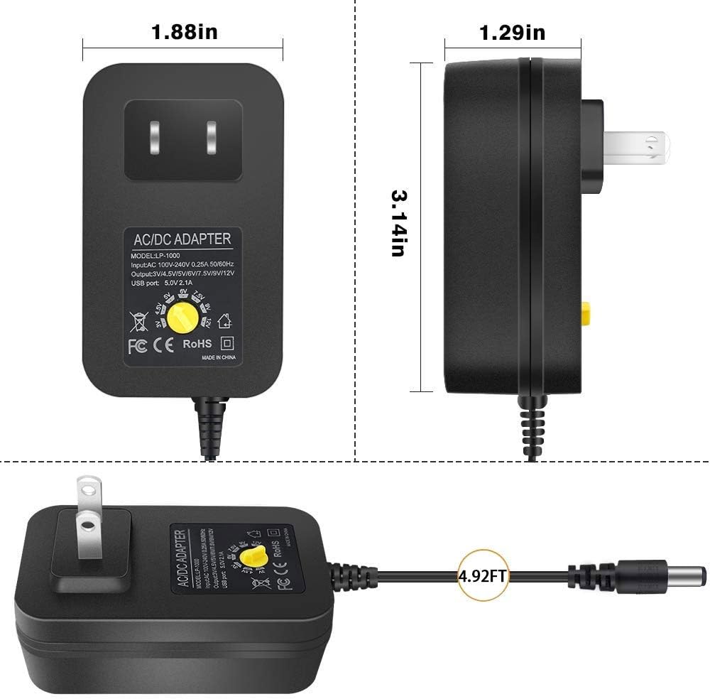 inShareplus 30W Universal AC/DC Adapter, Regulated Switching Power Supply, Multi-Voltage Adapter with 8 Selectable Adapter Plugs, 3V to 12V for Home Electronics, 2Amps Max: Electronics