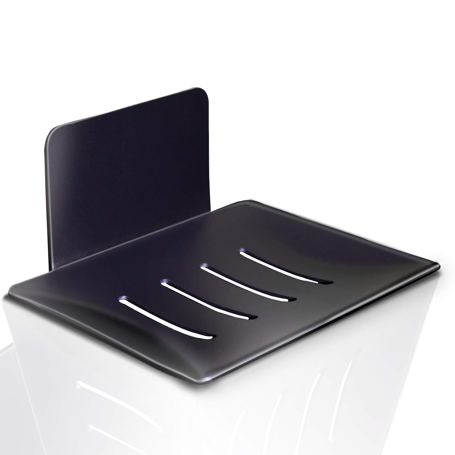 HONZUEN Self-Adhesive Soap Holder, Stainless Steel Draining Soap Holder Rustproof Waterproof, Bathroom Kitchen Balcony Soap Dish Holder Wall Mounted, For Storage Soap Sponge Brush(Black)