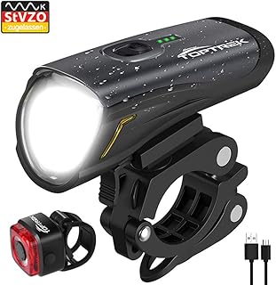 Toptrek Fahrradlicht StVZO Zugelassen, LED Fahrradbeleuchtung Set akku USB Wiederaufladbare OSRAM LED-Licht, umschaltbar zwischen 50/30 Lux, Frontlicht &amp; Rücklicht IPX4 Wasserdicht Fahrradlampe (LF12)