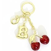 JHONE68 Gold Letter Bubble Initial Keychain for Women Cute Cherry Bag Charm Purse Purse Charms For Handbags,Car Key,Gift