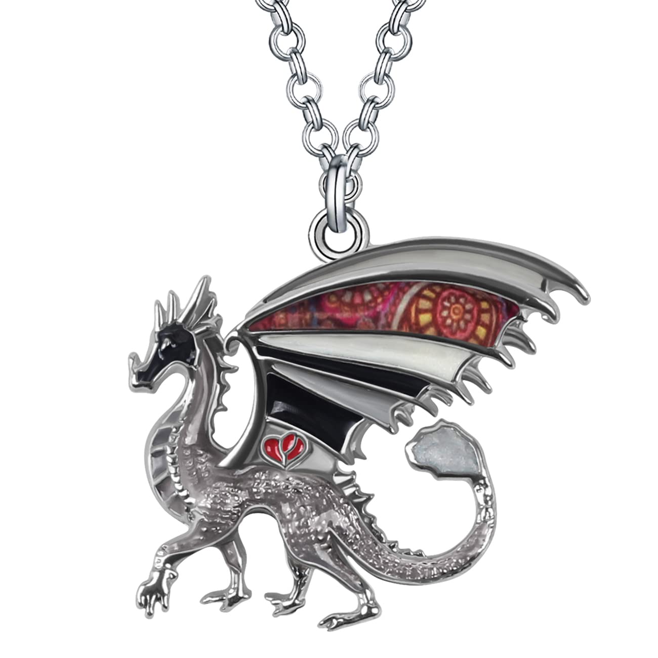 BONSNY Enamel Fantasy Dragon Dinosaur Necklaces Pendant for Women Jewelry Lucky Symbol Multicolor (Black)
