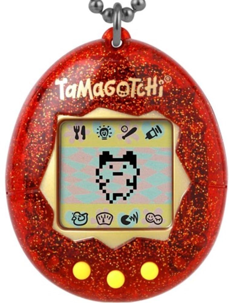 Bandai Tamagotchi Original Red Glitter Shell | Tamagotchi Original Cyber Pet 90s Adults and Kids Toy with Chain | Retro Virtual Pets are Great Boys and Girls Toys or Gifts for Ages 8+