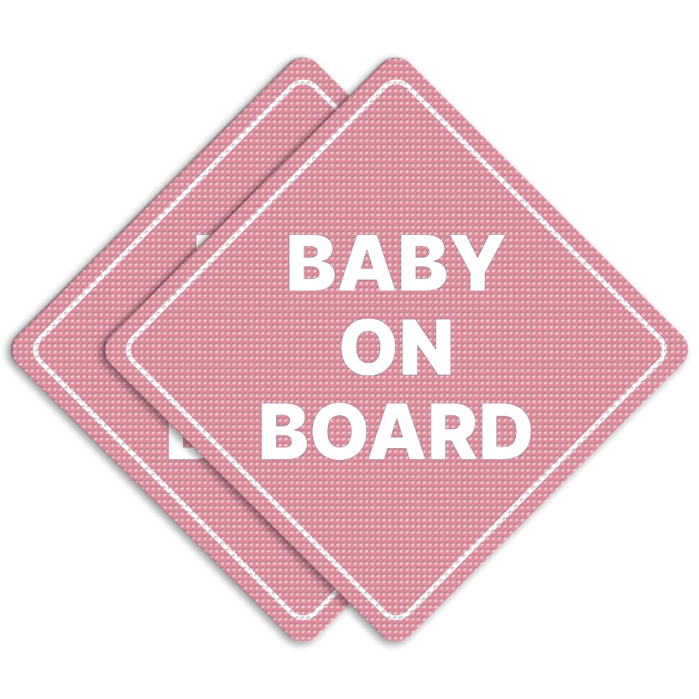 GEEKBEAR Baby on Board Sticker or Magent for Cars - 2 Pack Safety Signs, 6.8 x 6.8 in (Sticker, Light Pink)