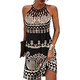 BIRW Summer Dresses for Women 2026 Casual Floral Halter Neck A-line Beach Vacation Sundresses
