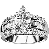 Houston Diamond District 2 to 5 Carat LAB GROWN DIAMOND Channel Set Baguette and Round Marquise Cut Diamond Engagement Ring (D-E Color VS1-VS2 Clarity)