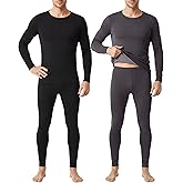 Patelai 2 Pack Thermal Underwear for Men Fleece Lined Winter Base Layer Set Long Sleeve Crew Neck Top and Bottom