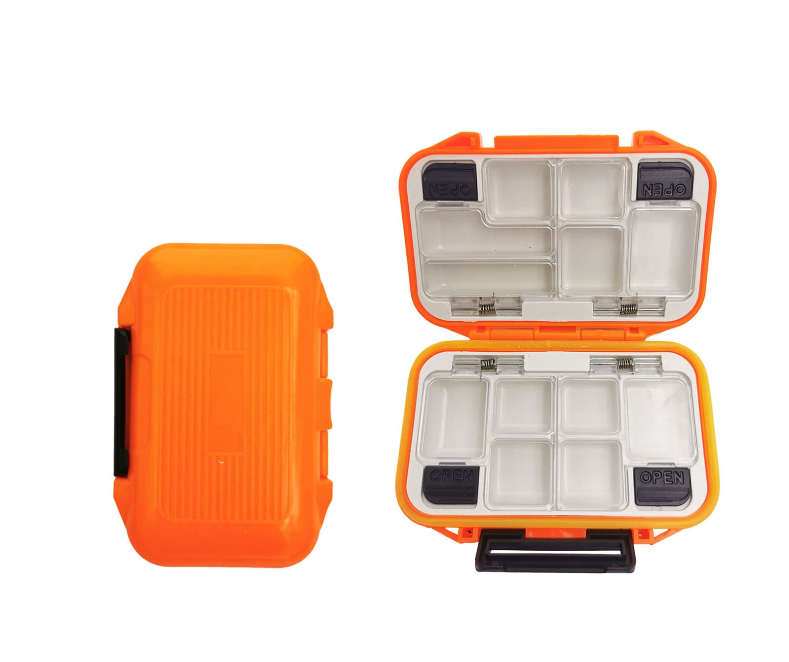 Photo 1 of 2x Small Hard Fishing Tackle Box Portable Case Hooks Lure Baits Storage Box Containers For Storing Swivels Jigs Hooks Sinker,12 Compartments (Orange (Waterproof))