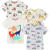 GFQLONG Toddlers Baby Boys Pack of 3 Cotton Short Sleeve Shirts Clothes Dinosaur Graphic T-Shirt Outfit