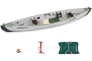 Sea Eagle TC16 Inflatable 16’ High Pressure Drop Stitch Travel Canoe-Wood Web Seats, Pump, Bag and Optional Paddles for Lakes, Rivers & Bays-Easy to Transport, Pack & Stow