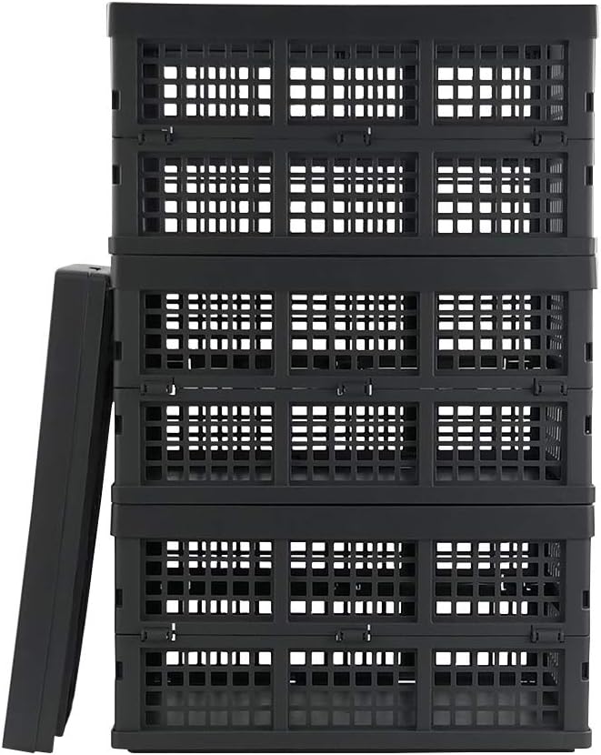 Zerdyne Set of 3 Plastic Collapsible Storage Crates, 30 L Stacking Foldable Storage Basket, Gray, Grey, 43.8 cm x 33.2 cm x 23 cm