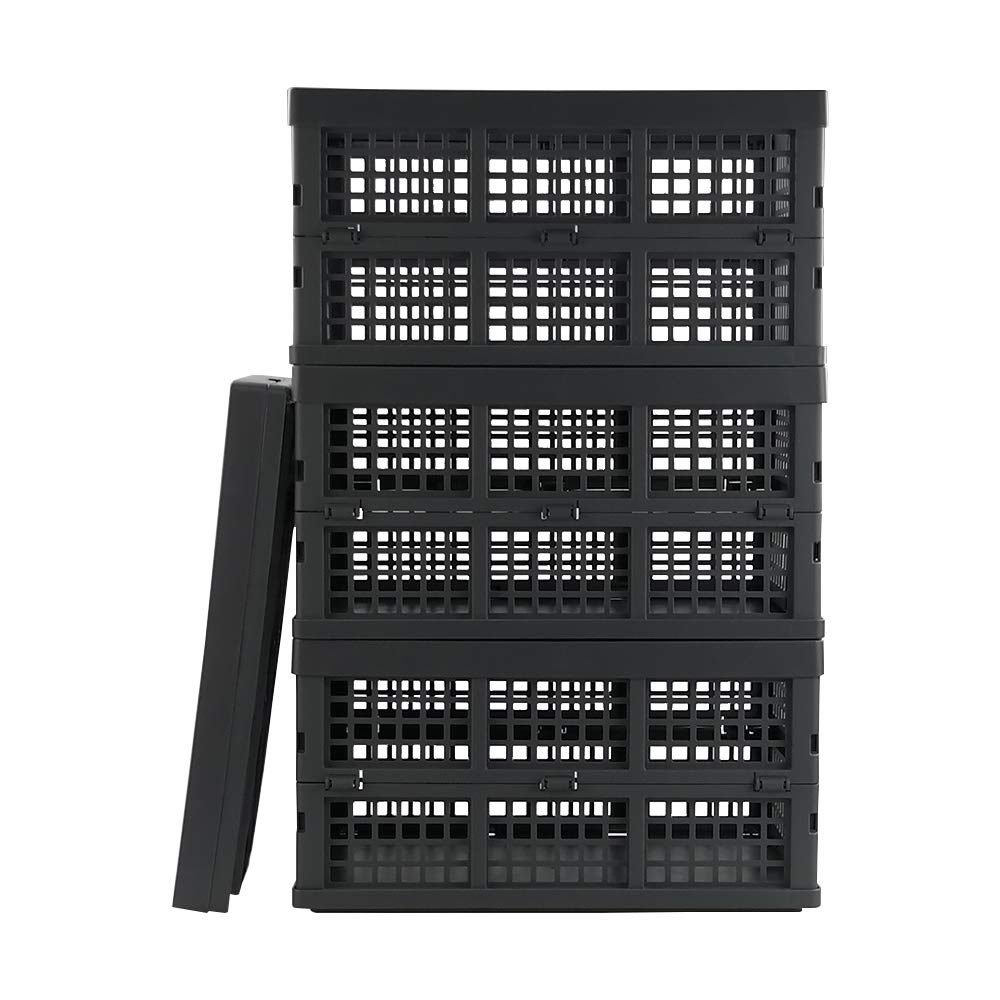 Zerdyne Set of 3 Plastic Collapsible Storage Crates, 30 L Stacking Foldable Storage Basket, Gray