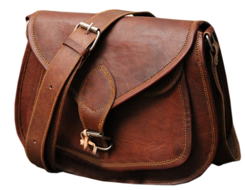 ANUENT Leather Purse Vintage Style Genuine Brown Leather Cross Body Shoulder Bag Handmade Purse 9x7x3 inches Brown