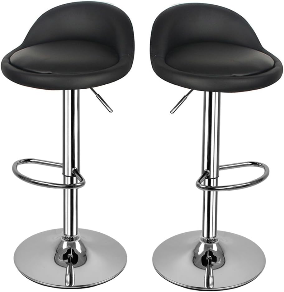 Hollylife 2 x Breakfast Bar Stools Faux Leather Bar Stool New Chair Adjustable Chairs (Black-2)
