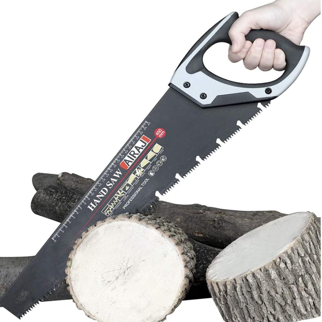 AIRAJ 450mm Pro Hand Saw, Pruning Saw with Chip-Removing Design, Perfect for Sawing, Pruning, Trimming Gardening and Cutting Wood Fast Cutting