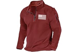 H HYFOL Men's USA Flag Graphic Pocket Pullover American Patriotic 1/4 Zip Stand Collar Long Sleeve Sweatshirts