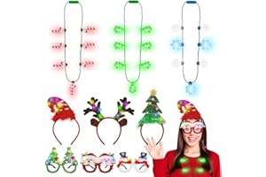 BLOWATA 9 PCS Christmas Party Favors, Light Up Christmas Necklace Headband Glasses, Candy Cane Snowflake Tree LED Lights Necklace Flashing Headpiece Glow Eyeglasses for Xmas Gifts Holiday Party Supplies