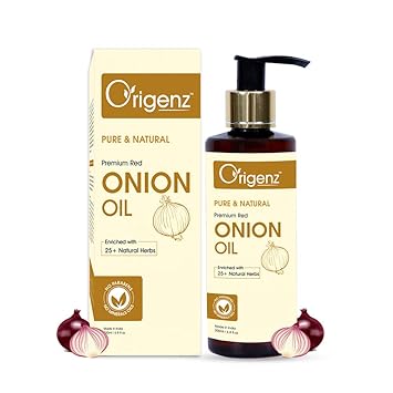 Origenz Onion Oil for Hair Growth with 25+ Natural Herbs (200 ml/6.76 fl.oz) - Red Onion Hair Oil, Argan Oil, Bhringraj Extract, Jojoba Oil, Vitamin E
