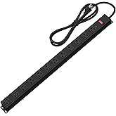 12 Outlet Long Power Strip Surge Protector with 2100 Joules, 6FT Power Cord, Wide Spaced Outlet Power Bar, Overload Protection Switch, Industrial Heavy Duty for Work Bench, Shop, Garage (Black)